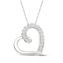 Diamond Tilted Scalloped-Edge Heart Necklace 1/5 ct tw Sterling Silver 18"