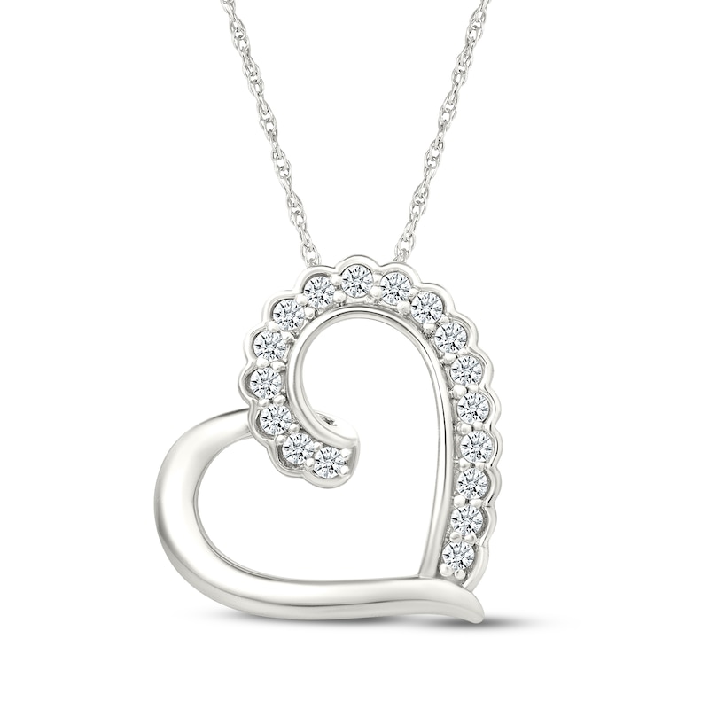 Main Image 1 of Diamond Tilted Scalloped-Edge Heart Necklace 1/5 ct tw Sterling Silver 18"