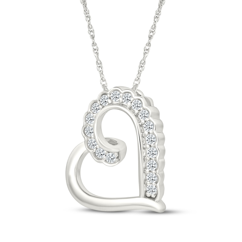 Main Image 2 of Diamond Tilted Scalloped-Edge Heart Necklace 1/5 ct tw Sterling Silver 18"