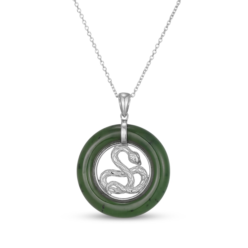 Main Image 1 of Nephrite Jade Circle Snake Necklace 18"