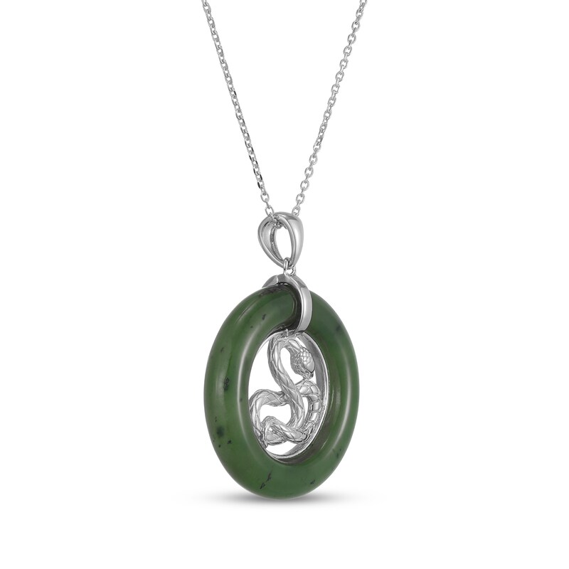 Main Image 2 of Nephrite Jade Circle Snake Necklace 18"