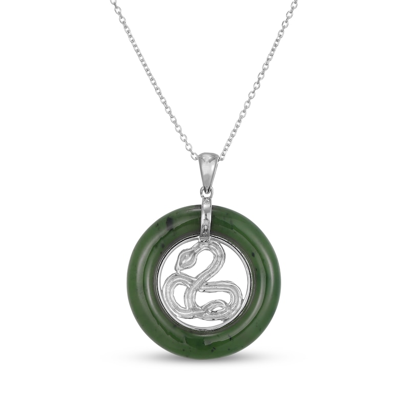 Main Image 3 of Nephrite Jade Circle Snake Necklace 18"