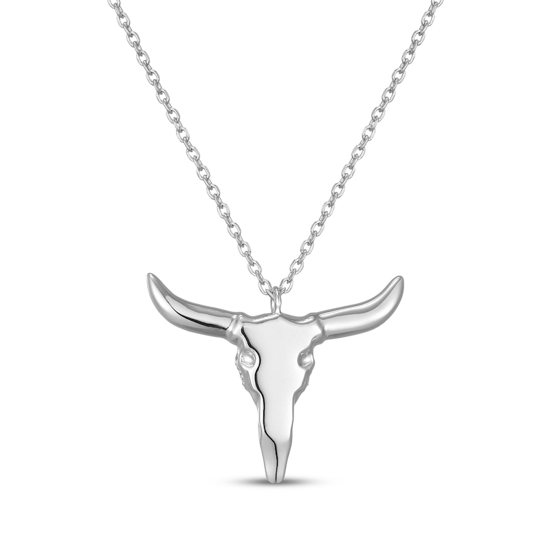 Main Image 3 of White Lab-Created Sapphire Bull Skull Necklace Sterling Silver 18"