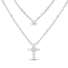 Diamond Layered Cross Necklace 1/4 ct tw 10K White Gold 18"