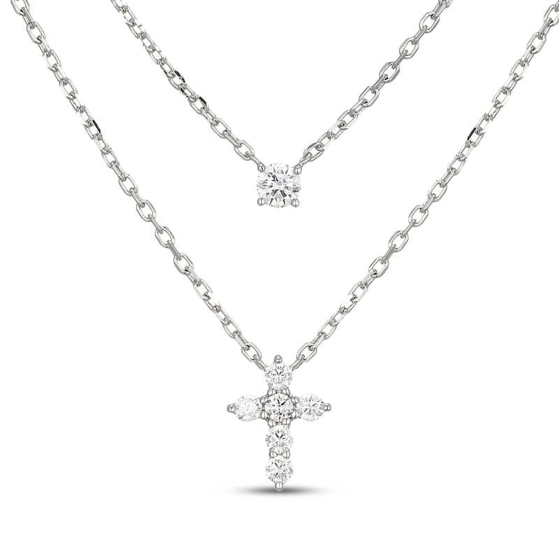 Main Image 1 of Diamond Layered Cross Necklace 1/4 ct tw 10K White Gold 18"