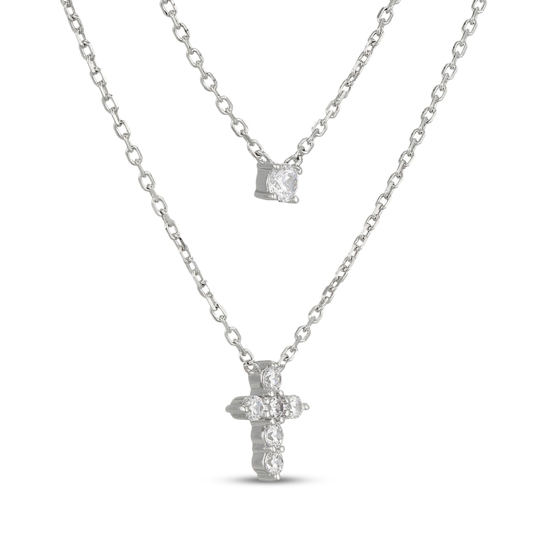 Main Image 2 of Diamond Layered Cross Necklace 1/4 ct tw 10K White Gold 18"