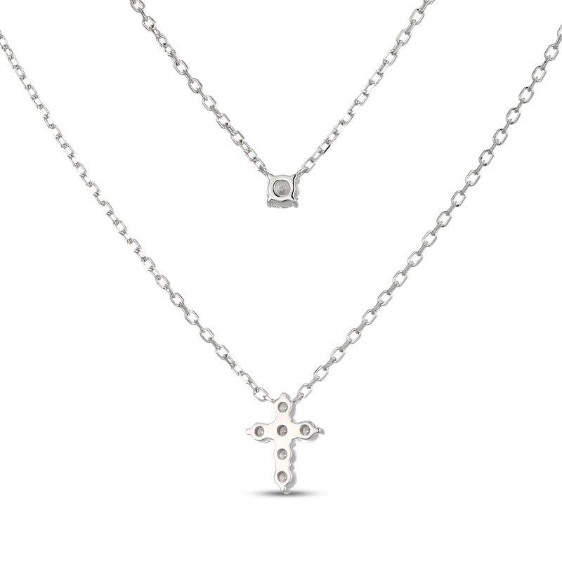 Main Image 3 of Diamond Layered Cross Necklace 1/4 ct tw 10K White Gold 18"