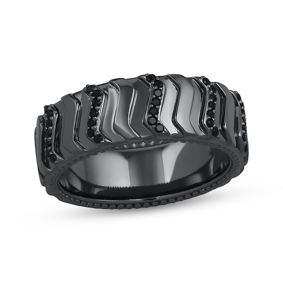 Ink & Ice Black Diamond Tire Ring 1/6 ct tw Rhodium-Plated Sterling Silver