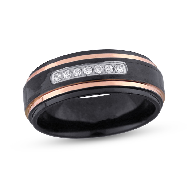 Main Image 1 of Adore Men's Diamond Wedding Band 1/6 ct tw Rose & Black Ion-Plated Tungsten Carbide