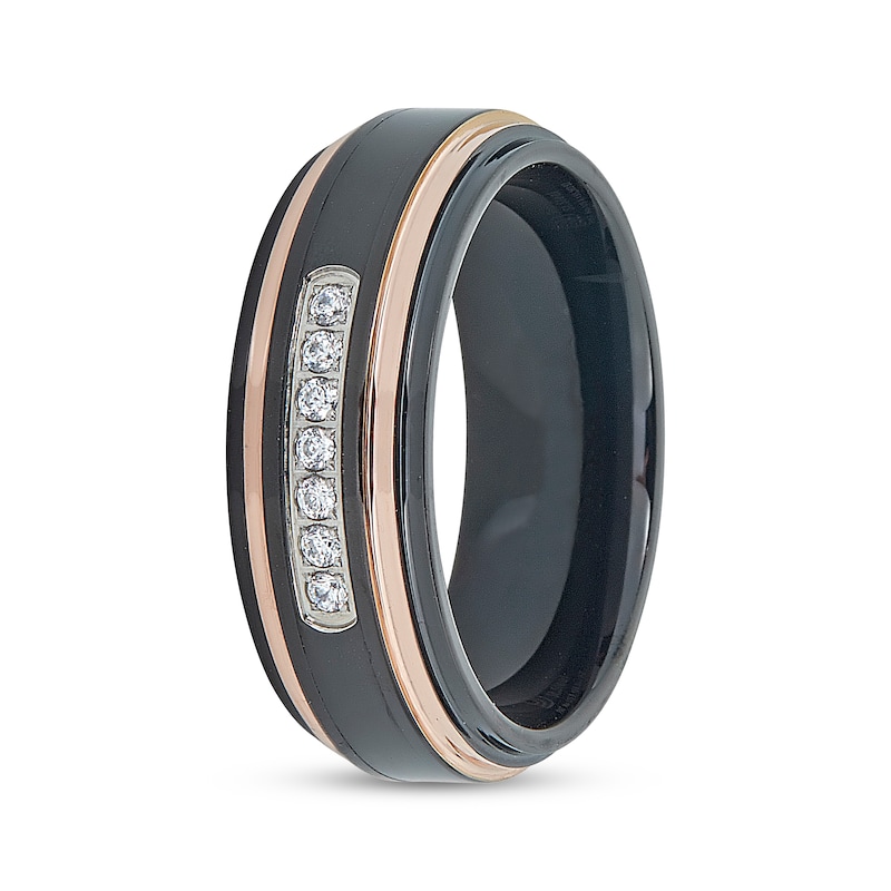 Main Image 2 of Adore Men's Diamond Wedding Band 1/6 ct tw Rose & Black Ion-Plated Tungsten Carbide