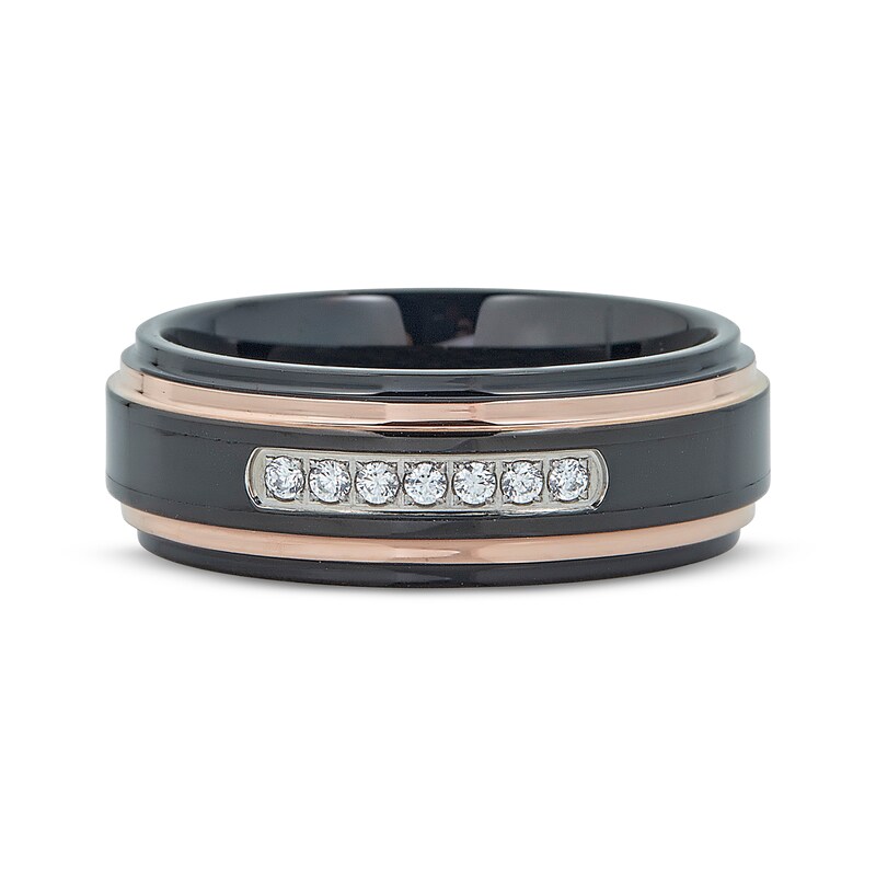 Main Image 3 of Adore Men's Diamond Wedding Band 1/6 ct tw Rose & Black Ion-Plated Tungsten Carbide