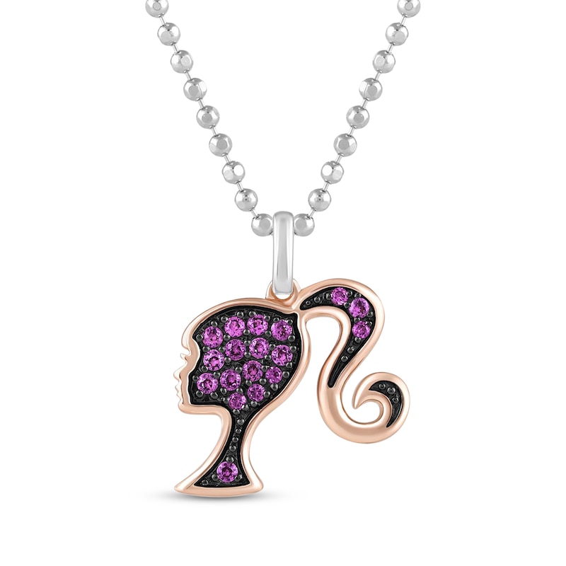 Main Image 1 of Barbie Pink Lab-Created Sapphire Silhouette Necklace Sterling Silver & 10K Rose Gold 18"