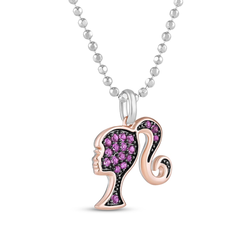 Main Image 2 of Barbie Pink Lab-Created Sapphire Silhouette Necklace Sterling Silver & 10K Rose Gold 18"