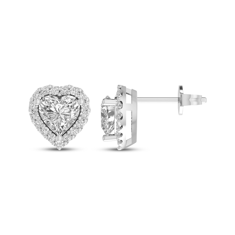 Main Image 1 of Heart-Shaped White Lab-Created Sapphire Halo Stud Earrings Sterling Silver