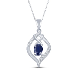 Oval-Cut Blue Lab-Created Sapphire & White Lab-Created Sapphire Necklace Sterling Silver 18"