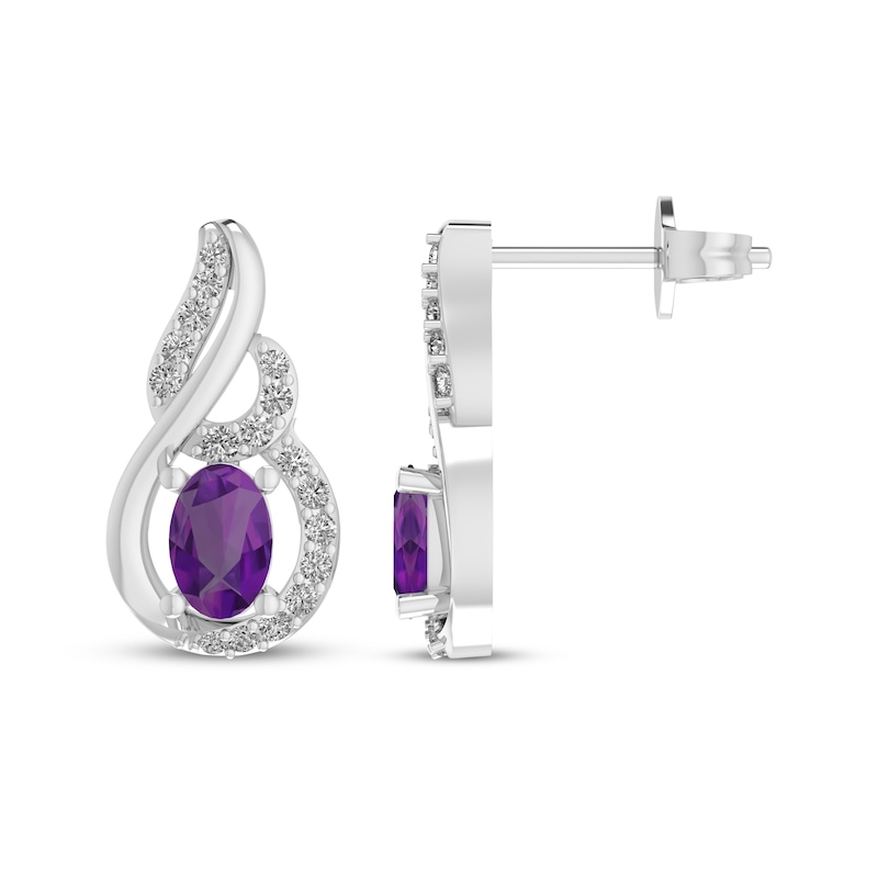 Main Image 1 of Oval-Cut Amethyst & White Lab-Created Sapphire Drop Earrings Sterling Silver