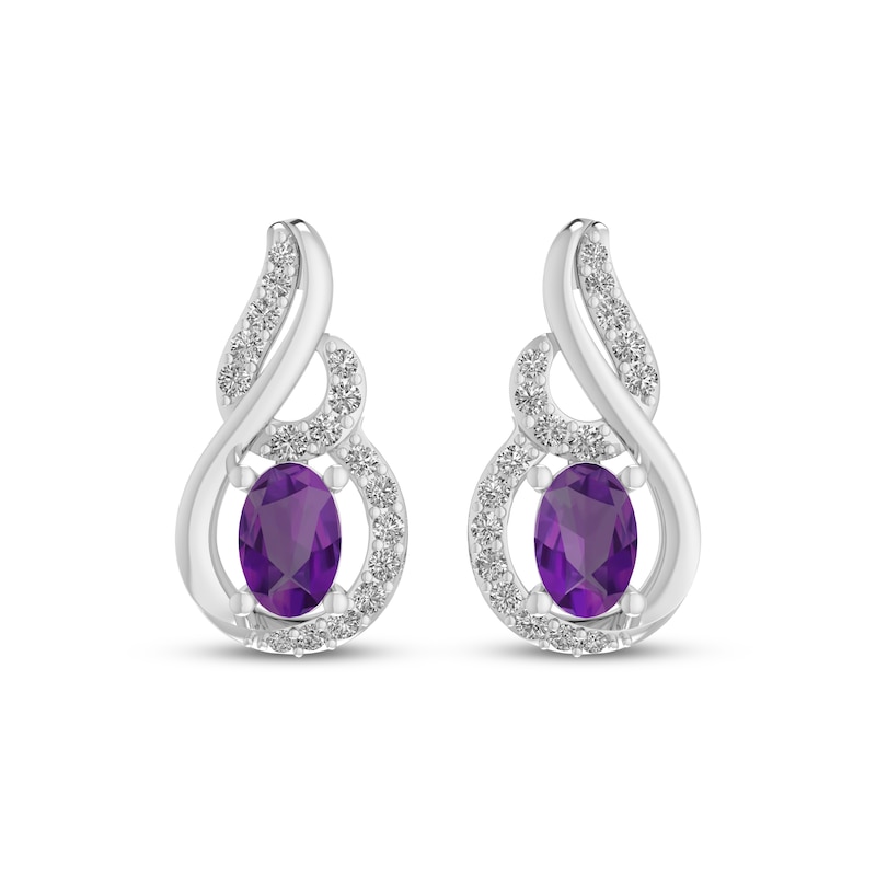 Main Image 2 of Oval-Cut Amethyst & White Lab-Created Sapphire Drop Earrings Sterling Silver