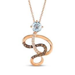 Le Vian Aquamarine Ribbon Necklace 1/4 ct tw Diamonds 14K Strawberry Gold 18"