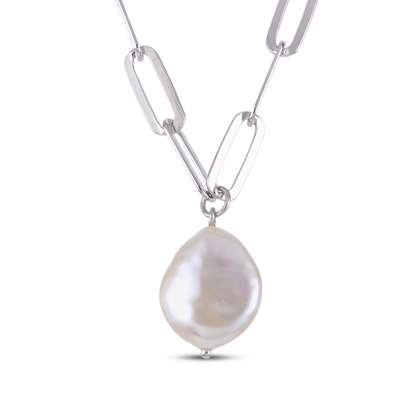 Main Image 2 of Baroque Cultured Pearl Paperclip Chain Necklace Sterling Silver 20"