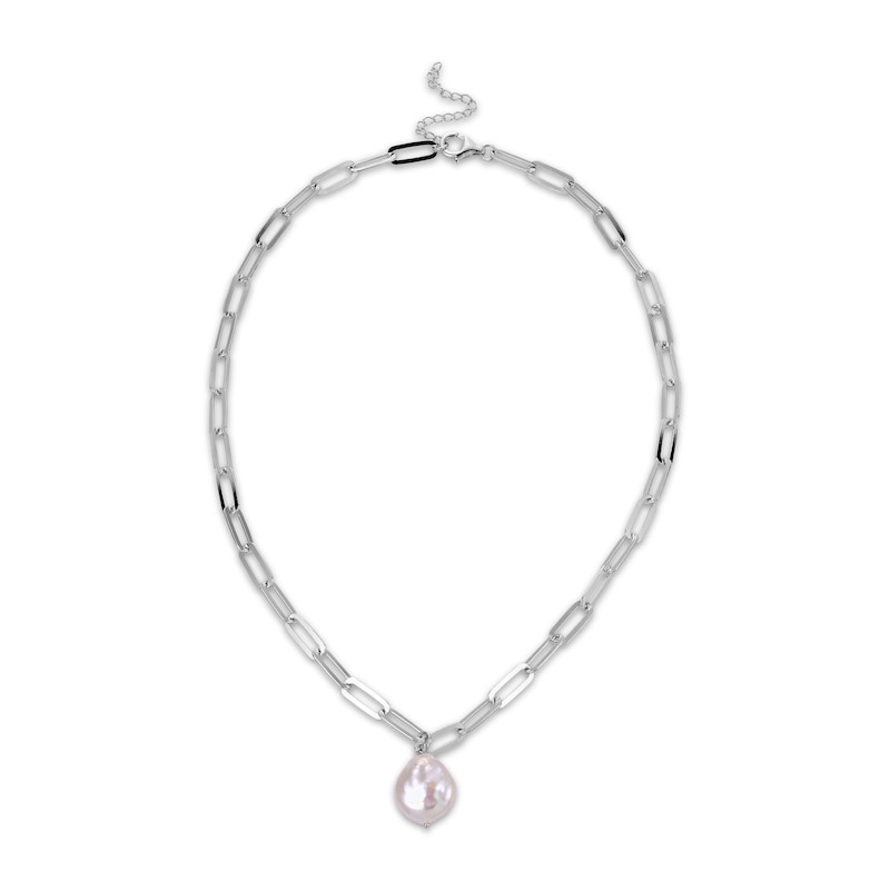 Main Image 4 of Baroque Cultured Pearl Paperclip Chain Necklace Sterling Silver 20"