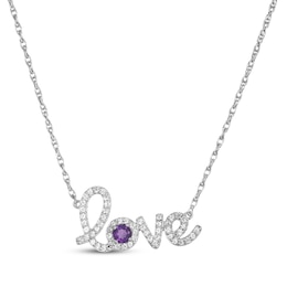 Amethyst & White Lab-Created Sapphire Cursive "Love" Necklace Sterling Silver 18"