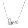 Thumbnail Image 2 of Amethyst & White Lab-Created Sapphire Cursive "Love" Necklace Sterling Silver 18"