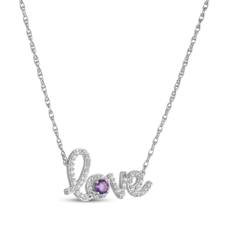 Main Image 2 of Amethyst & White Lab-Created Sapphire Cursive "Love" Necklace Sterling Silver 18"