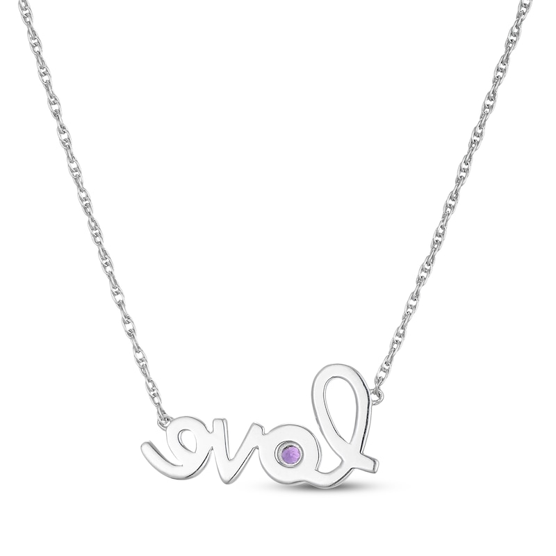 Main Image 3 of Amethyst & White Lab-Created Sapphire Cursive "Love" Necklace Sterling Silver 18"