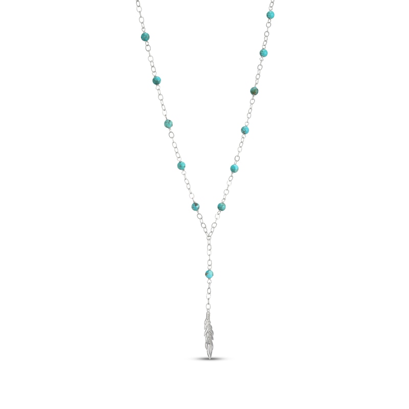 Main Image 2 of Turquoise Bead & White Lab-Created Sapphire Feather Y-Drop Necklace Sterling Silver 18"