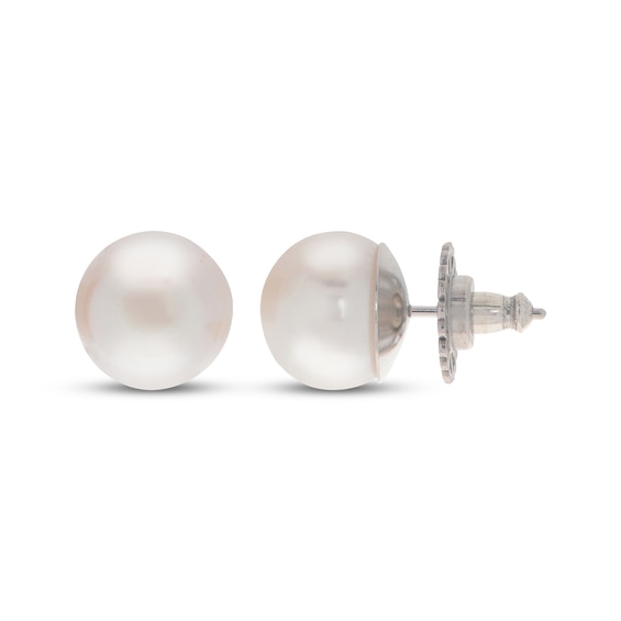 Button Cultured Pearl Stud Earrings Sterling Silver