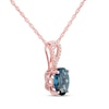Thumbnail Image 2 of Oval-Cut London Blue Topaz & Diamond Drop Necklace 1/20 ct tw 10K Rose Gold 18"