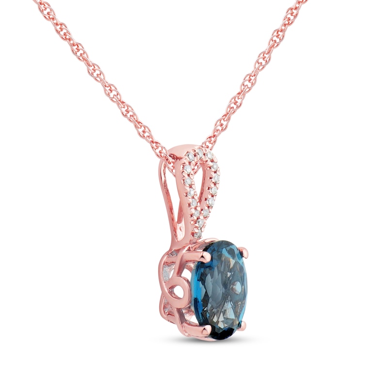 Main Image 2 of Oval-Cut London Blue Topaz & Diamond Drop Necklace 1/20 ct tw 10K Rose Gold 18"