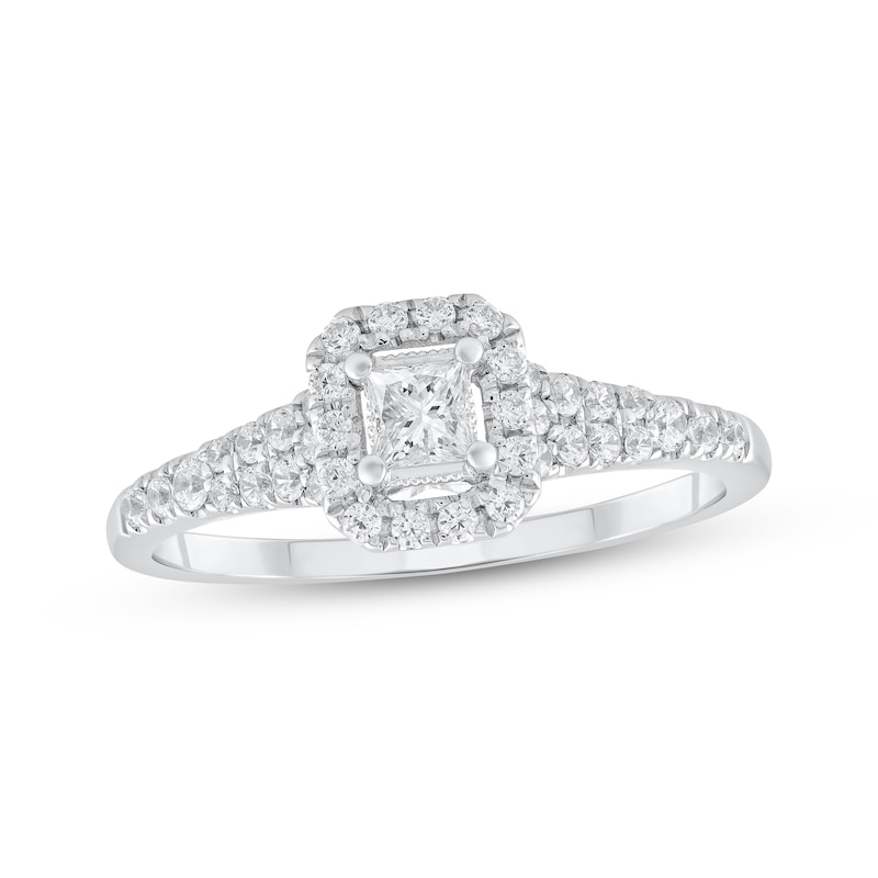 Main Image 1 of Adore Princess-Cut Diamond Halo Engagement Ring 1/2 ct tw 10K White Gold