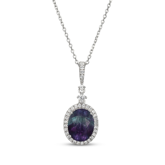 Oval-Cut Fluorite & White Lab-Created Sapphire Necklace Sterling Silver 18"