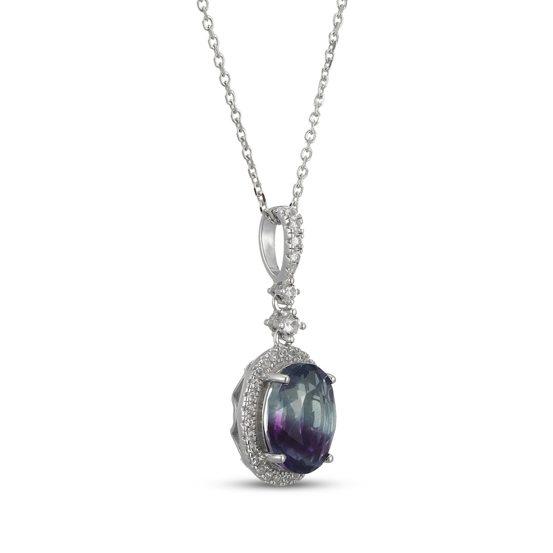 Main Image 2 of Oval-Cut Fluorite & White Lab-Created Sapphire Necklace Sterling Silver 18"