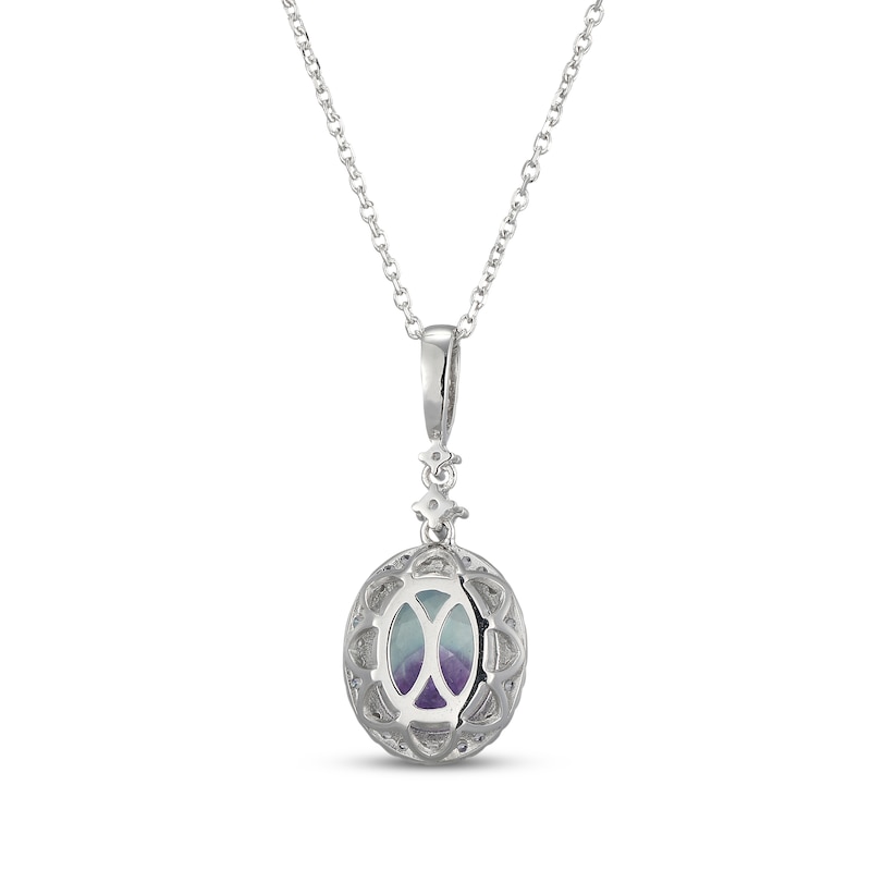 Main Image 3 of Oval-Cut Fluorite & White Lab-Created Sapphire Necklace Sterling Silver 18"