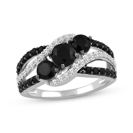 Black Onyx & White Lab-Created Sapphire Three-Stone Ring Sterling Silver