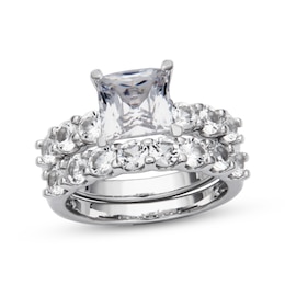 Square-Cut White Lab-Created Sapphire Bridal Set Sterling Silver