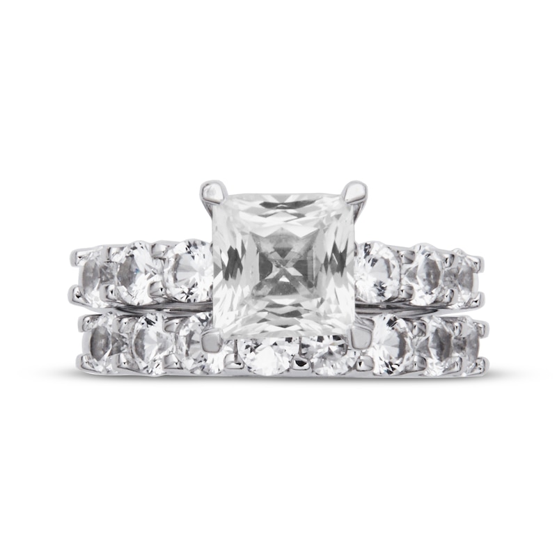 Main Image 3 of Square-Cut White Lab-Created Sapphire Bridal Set Sterling Silver
