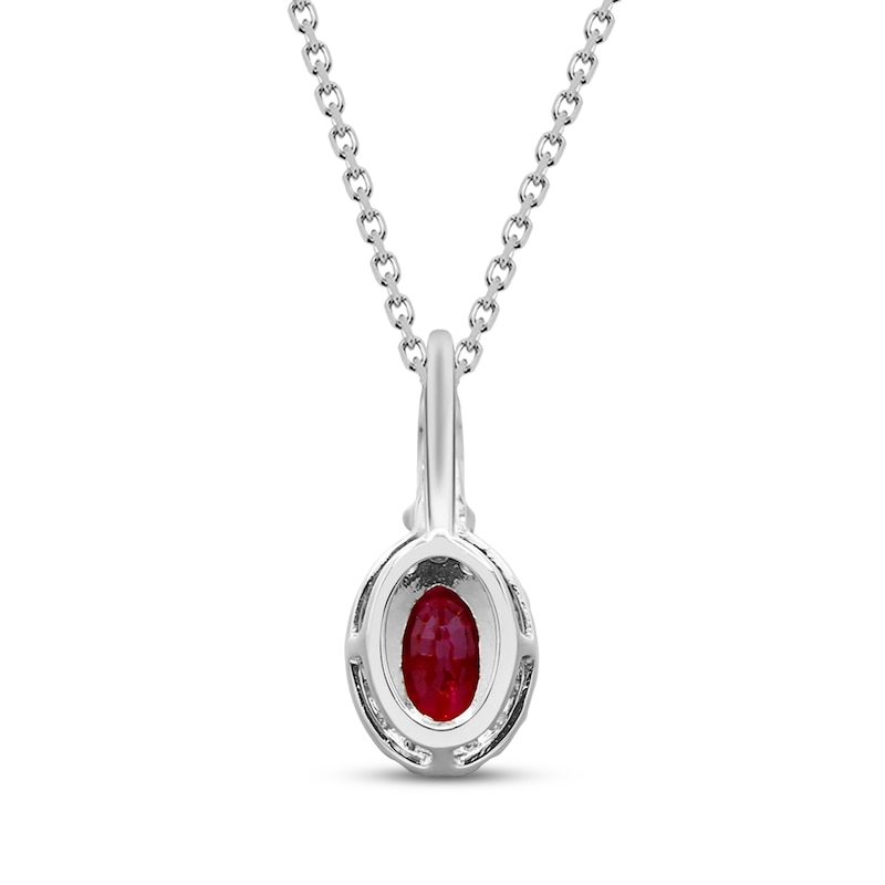 Main Image 2 of Oval-Cut Ruby & Diamond Halo Necklace 1/8 ct tw 10K White Gold