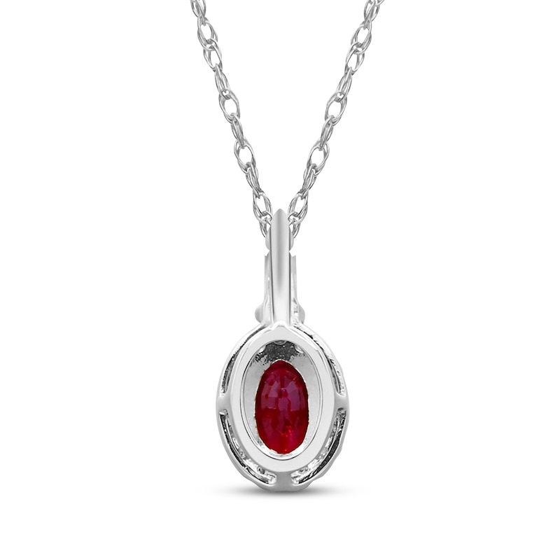 Main Image 3 of Oval-Cut Ruby & Diamond Halo Necklace 1/8 ct tw 10K White Gold