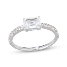 Emerald-Cut White Lab-Created Sapphire East-West Ring Sterling Silver