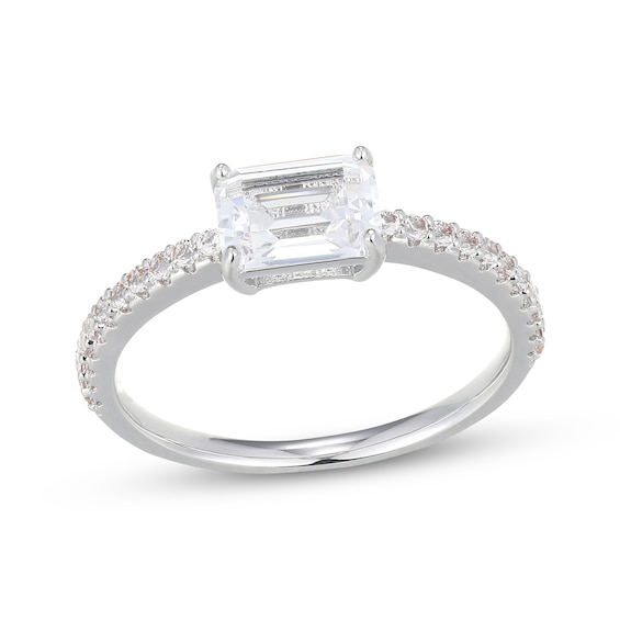 Emerald-Cut White Lab-Created Sapphire East-West Ring Sterling Silver