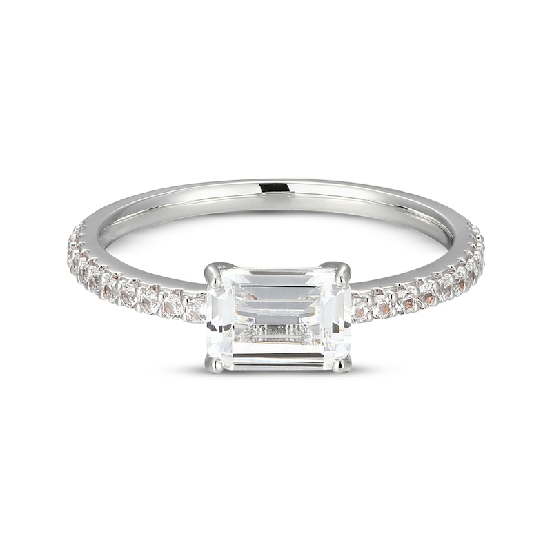 Main Image 3 of Emerald-Cut White Lab-Created Sapphire East-West Ring Sterling Silver