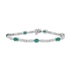 Thumbnail Image 1 of Oval-Cut Dyed Green Chalcedony & White Lab-Created Sapphire Station Bracelet Sterling Silver 7.5"