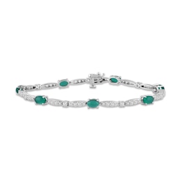 Oval-Cut Dyed Green Chalcedony & White Lab-Created Sapphire Station Bracelet Sterling Silver 7.5"