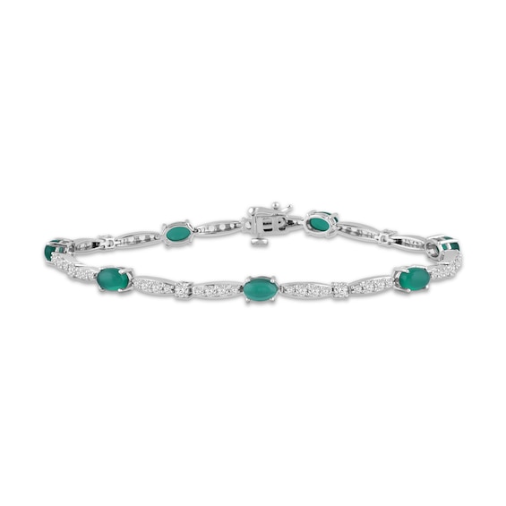 Oval-Cut Dyed Green Chalcedony & White Lab-Created Sapphire Station Bracelet Sterling Silver 7.5"