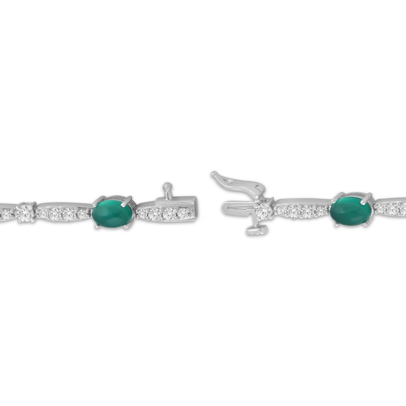 Main Image 3 of Oval-Cut Dyed Green Chalcedony & White Lab-Created Sapphire Station Bracelet Sterling Silver 7.5"