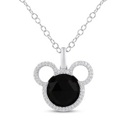 Disney Treasures Mickey Mouse Black Onyx & Diamond Necklace 1/8 ct tw Sterling Silver 18"