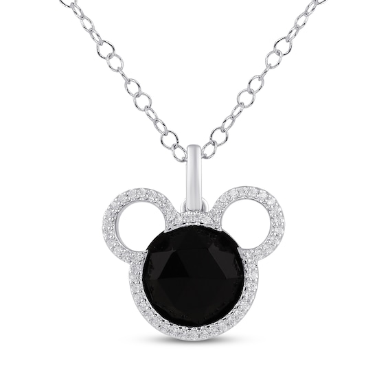 Disney Treasures Mickey Mouse Black Onyx & Diamond Necklace 1/8 ct tw Sterling Silver 18"